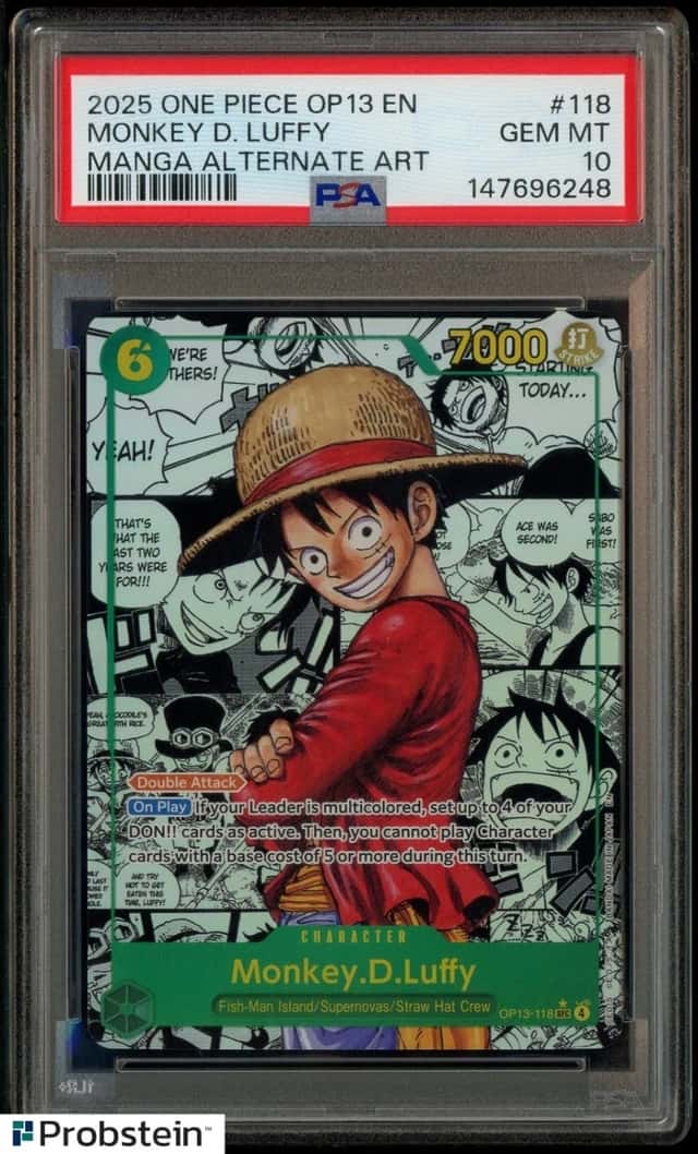 2025 ONE PIECE OP13 EN #118 MONKEY D. LUFFY MANGA ALTERNATE ART PSA GEM MT 10