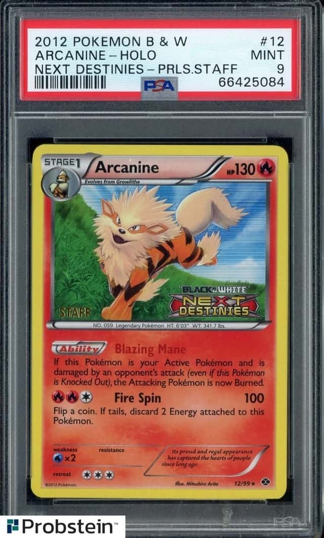 2012 Pokemon B&W Next Destinies PRERELEASE STAFF #12 Arcanine Holo PSA 9