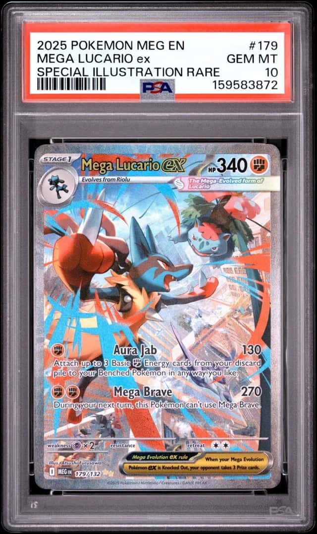 2025 POKEMON MEGA EVOLUTION SPECIAL ILLUSTRATION RARE MEGA LUCARIO EX PSA 10