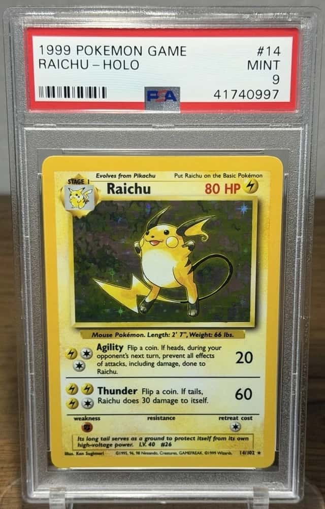 PSA 9 MINT 💎 1999 POKEMON BASE SET UNLIMITED RAICHU HOLO  #14 ENGLISH