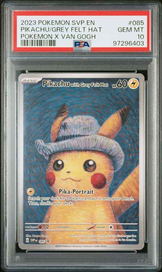 2023 Pokemon SVP EN Pikachu x Van Gogh Grey Felt Hat #085 PSA 10
