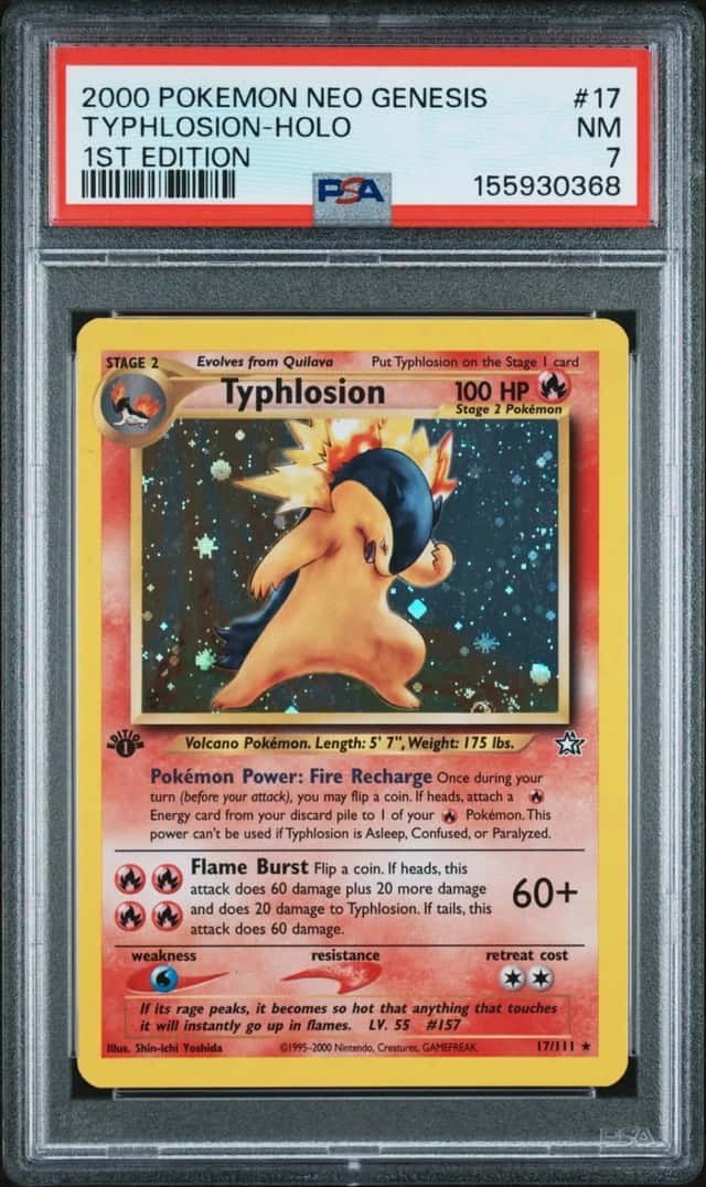 2000 POKEMON NEO GENESIS 1ST EDITION #17 TYPHLOSION-HOLO PSA 7