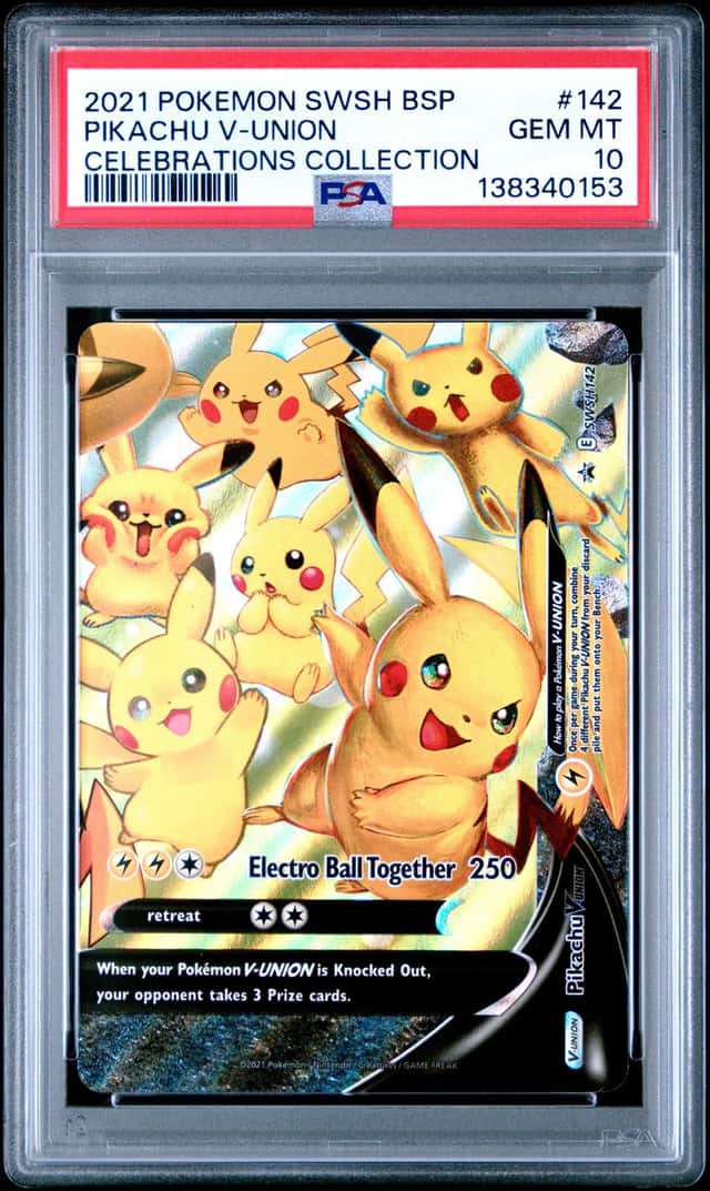 2021 Pokémon SWSH BSP Pikachu V Union Celebrations Collection #142 PSA 10
