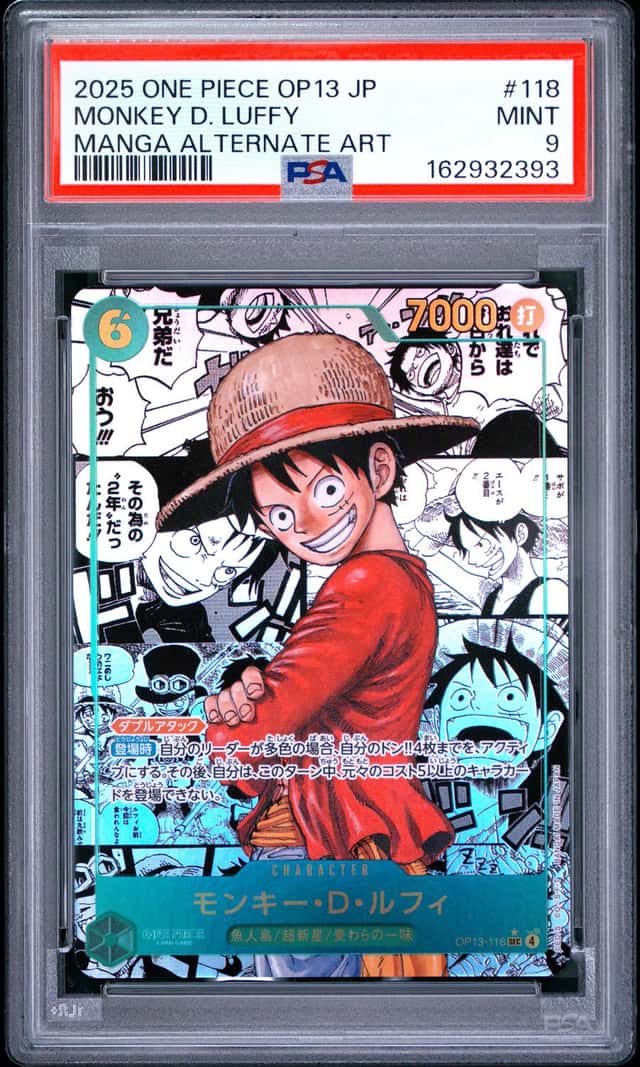 One Piece Japanese Monkey D Luffy Manga Alternate Art OP13-118 PSA 9 Mint