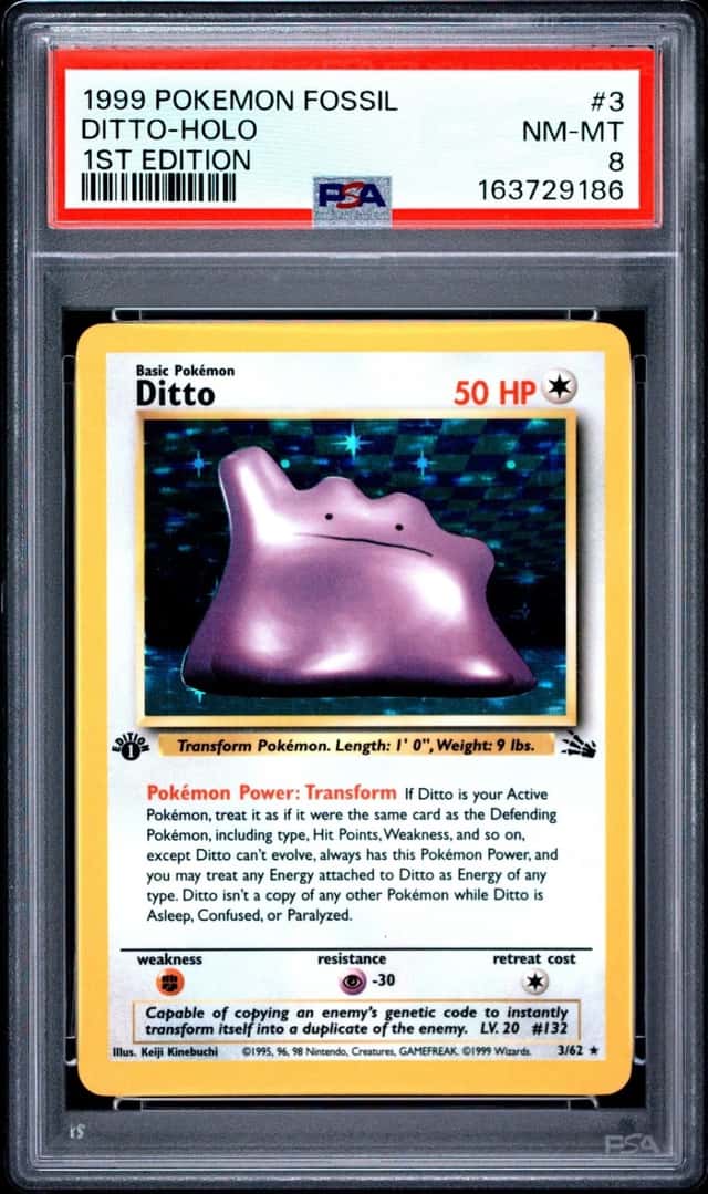 1999 POKEMON FOSSIL 1ST EDITION #3 DITTO-HOLO PSA 8