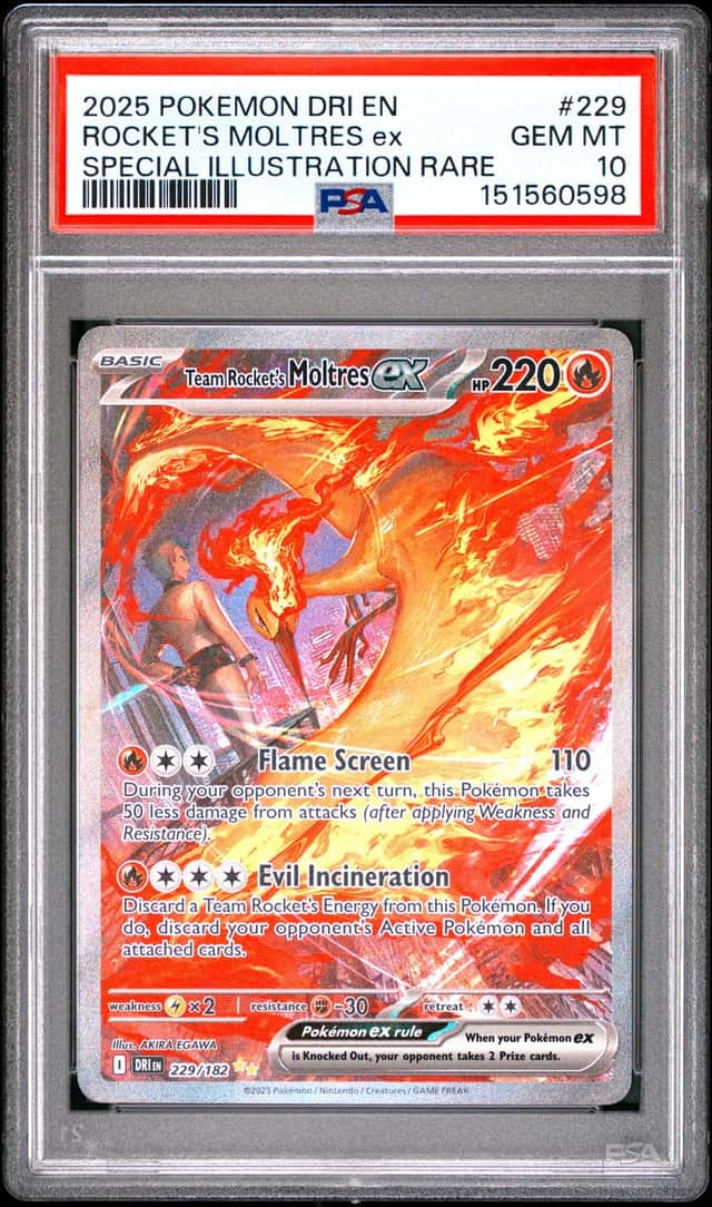 PSA 10 Pokemon TCG Dri En-Destined Rivals #229 Rocket'S Moltres Ex GEM MT