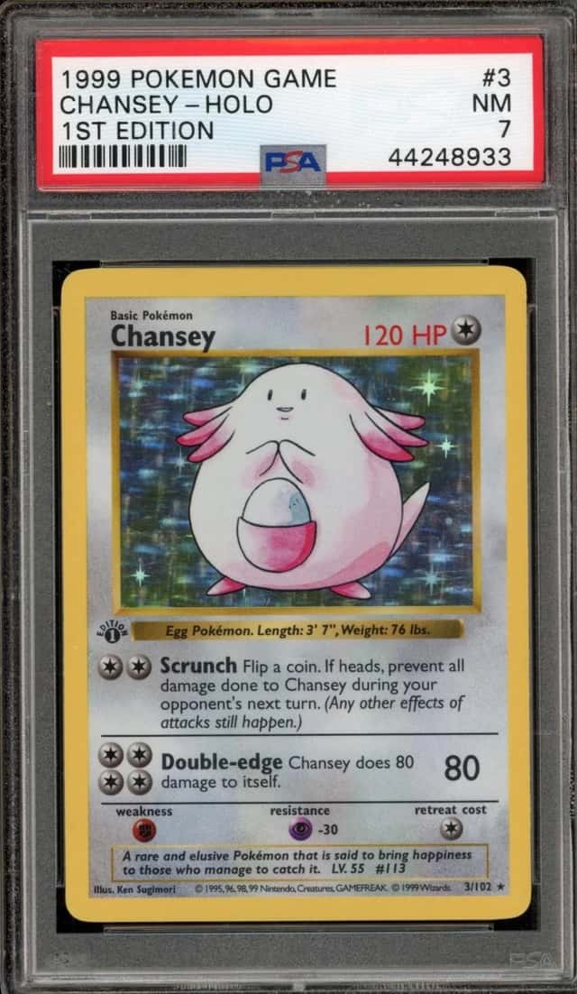 Pokemon Chansey Holo 3/102 Base Set Shadowless 1st Edition PSA 7