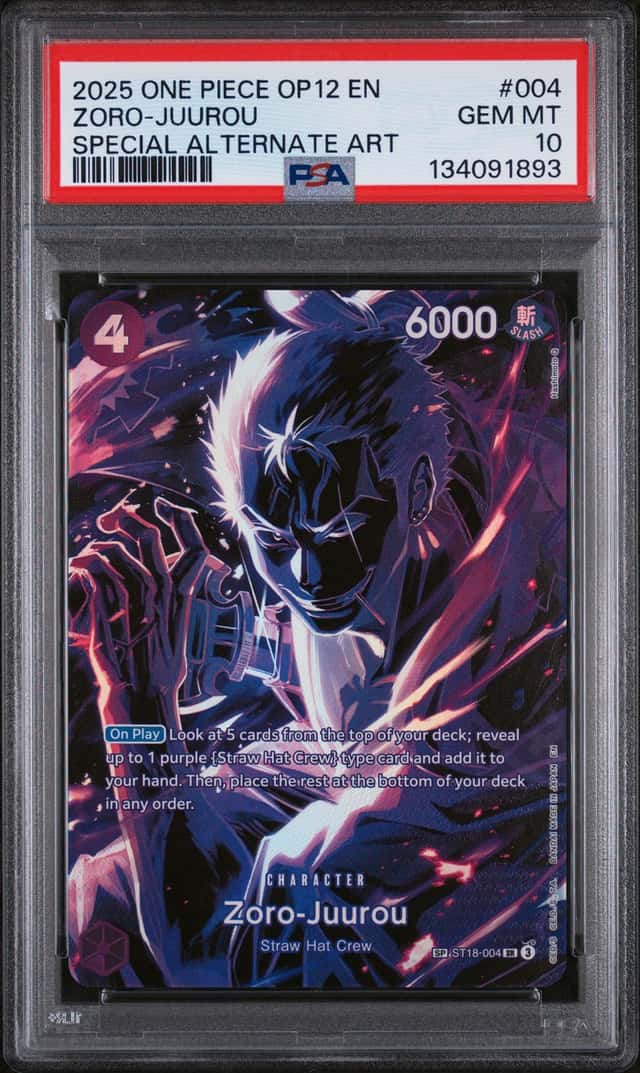 2025 ONE PIECE ST18-004 ZORO JUUROU OP12 LEGACY OF THE MASTER SP PSA 10