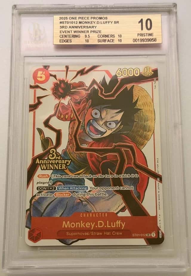 One Piece Card Game Monkey D. Luffy ST01-012 3rd Anniversary Winner BGS10