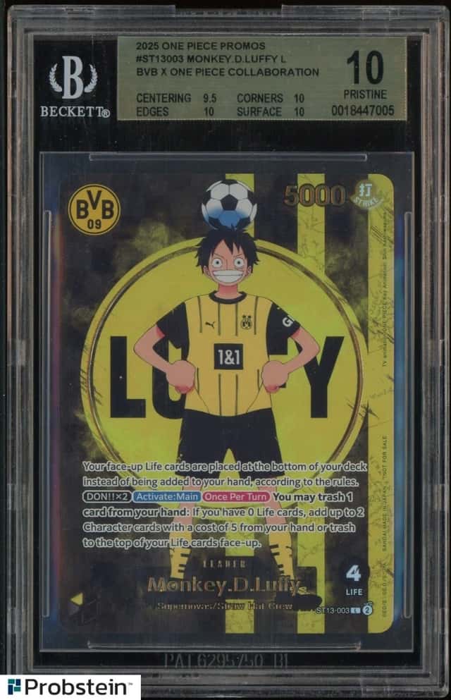 2025 ONE PIECE PROMOS BVB X ONE PIECE MATCH DAY 2025 #003 MONKEY D. LUFFY BGS 10