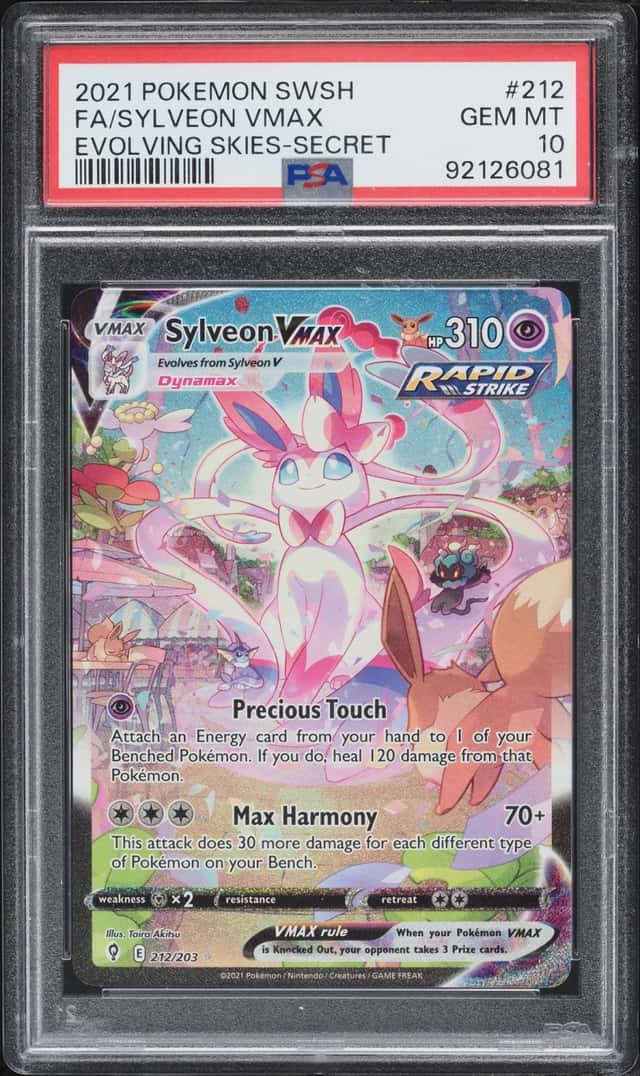 2021 Pokemon Sword & Shield Evolving Skies Full Art Sylveon VMAX #212 PSA 10 GEM MINT