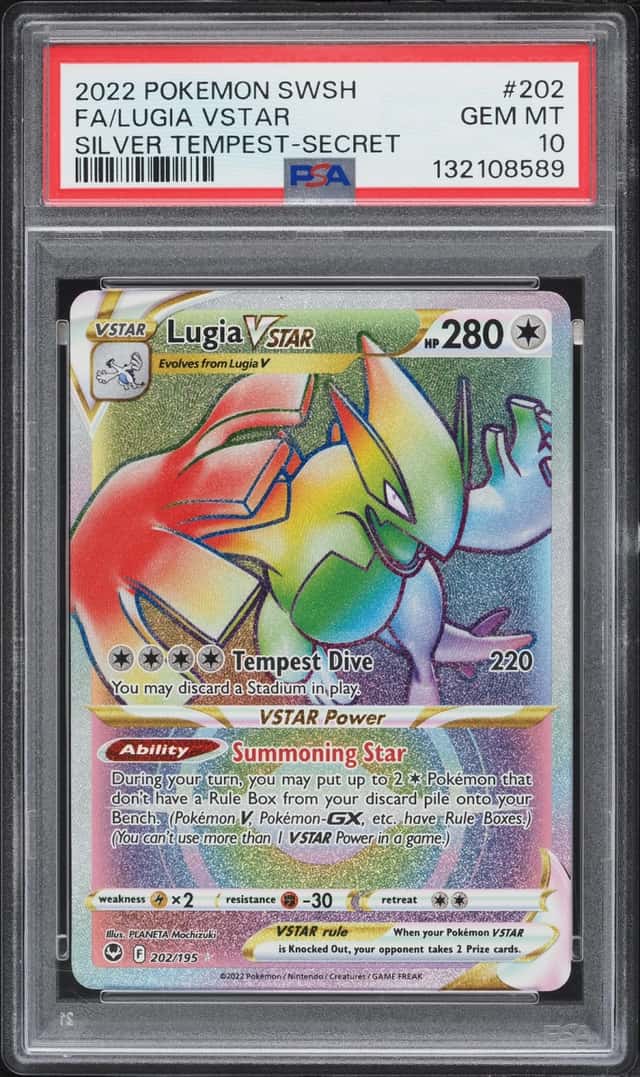 2022 Pokemon Sword & Shield Silver Tempest Rainbow Rare Lugia Vstar #202 PSA 10 GEM MINT