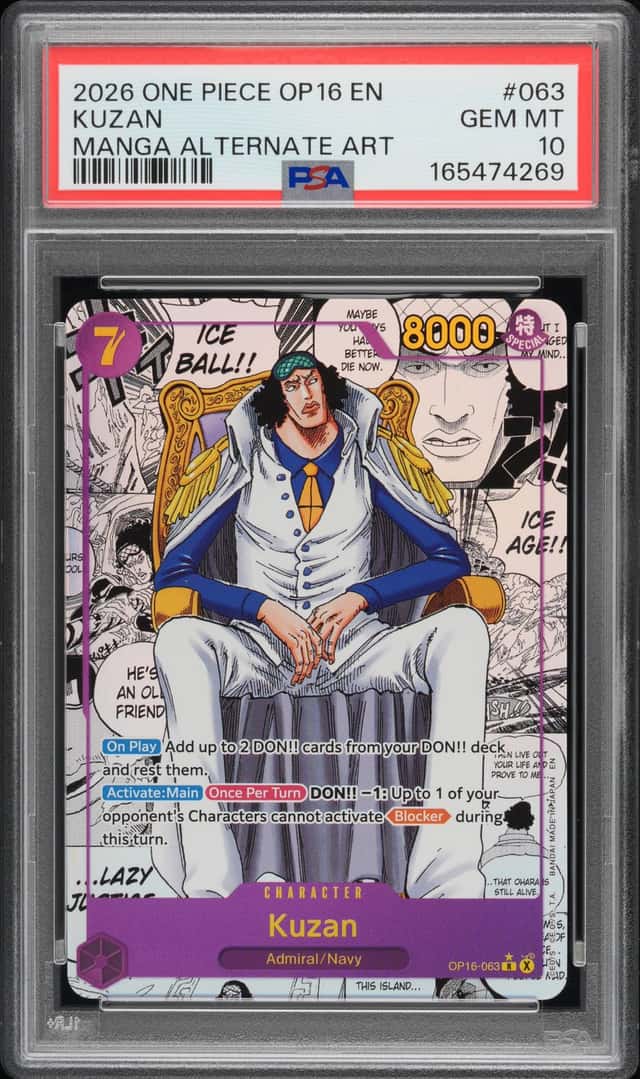 ONE PIECE KUZAN 2026 OP16-THE TIME OF BATTLE #063 MANGA ALTERNATE ART PSA 10