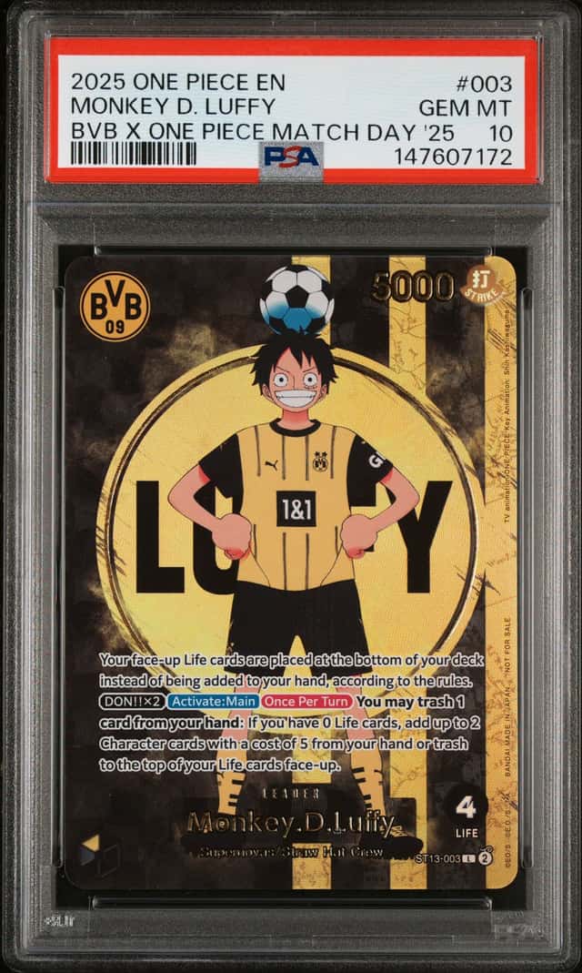 2025 ONE PIECE EN BVB X ONE PIECE MATCH DAY '25 #003 MONKEY D LUFFY PSA 10