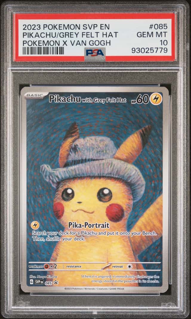 2023 Pokemon Van Gogh Pikachu Grey Felt Hat SVP en #085 PSA 10 Gem Mint