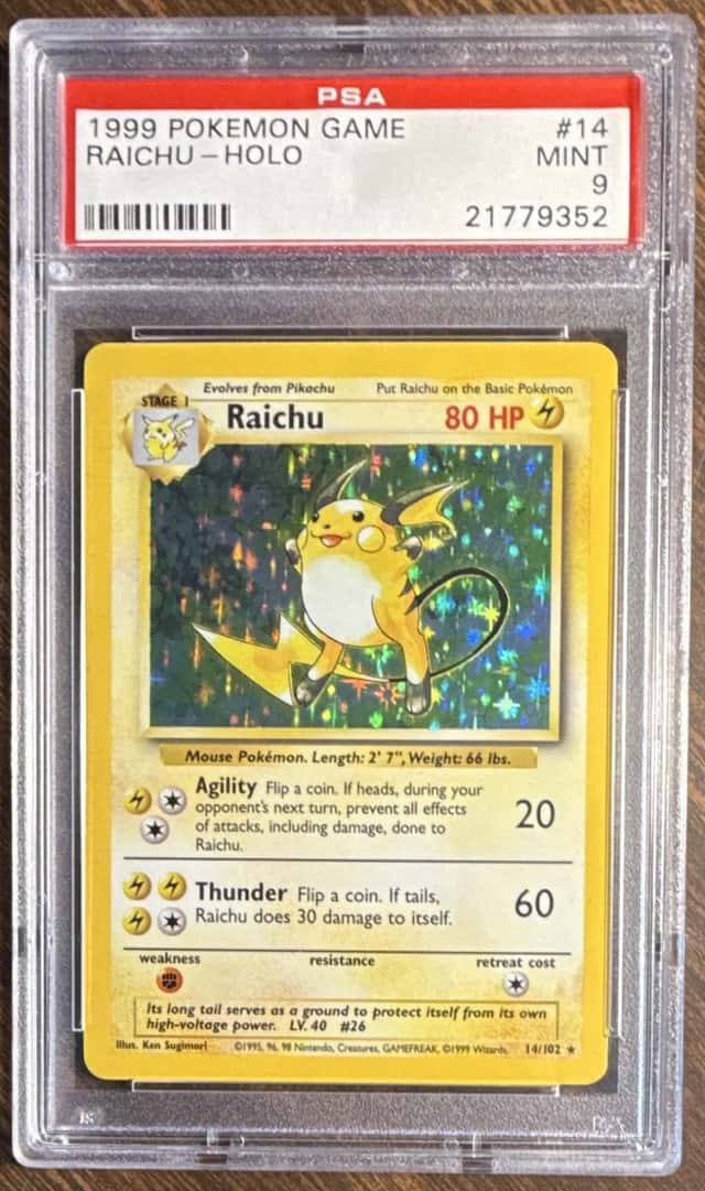 Pokémon TCG Raichu Base Set Holo Unlimited 14/102 1999 PSA 9