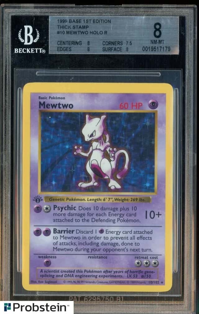 1999 Pokemon Base Set 1st Edition Thick Stamp #10 Mewtwo Holo R BGS 8 NM-MT