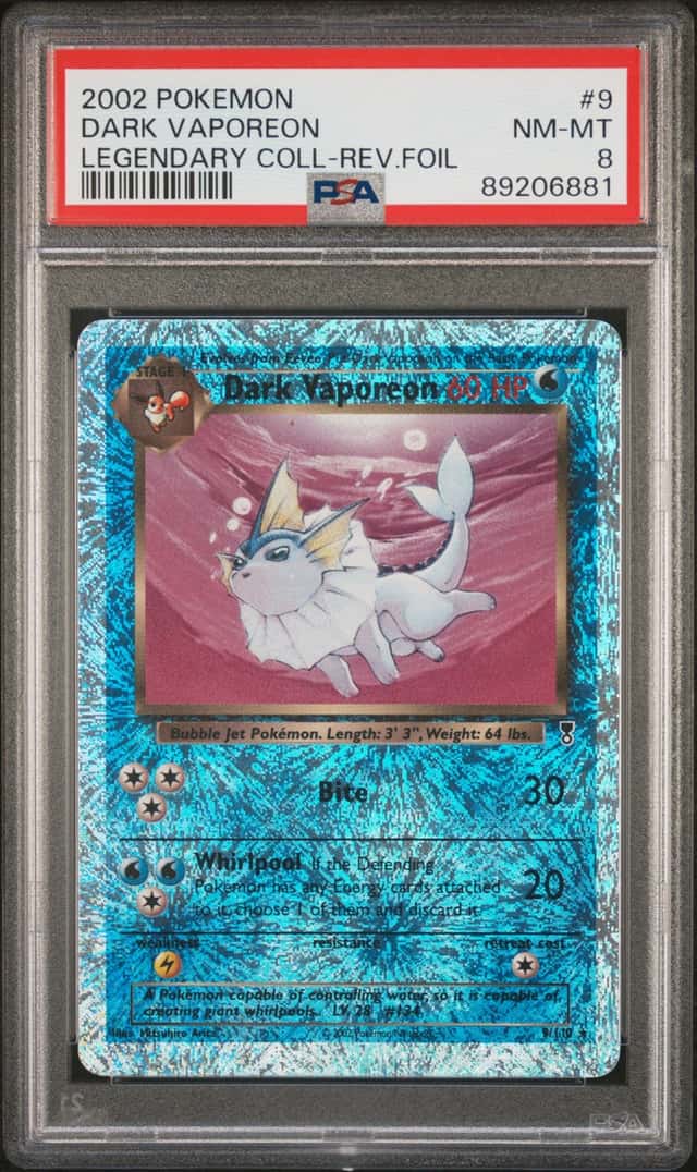 2002 Pokemon Legendary Collection #9 Dark Vaporeon Reverse Foil PSA 8