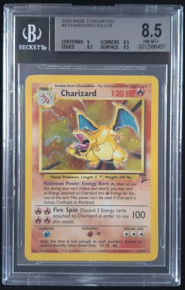 2000 Pokemon CHARIZARD #4/130 Base Set 2 Unlimited Holo Rare English BGS 8.5