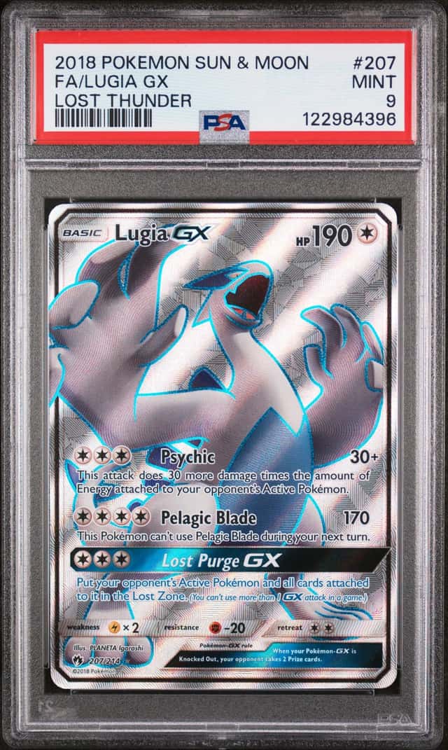 2018 Pokémon Sun And Moon Full Art Lugia Gx Lost Thunder 207/214 PSA 9￼