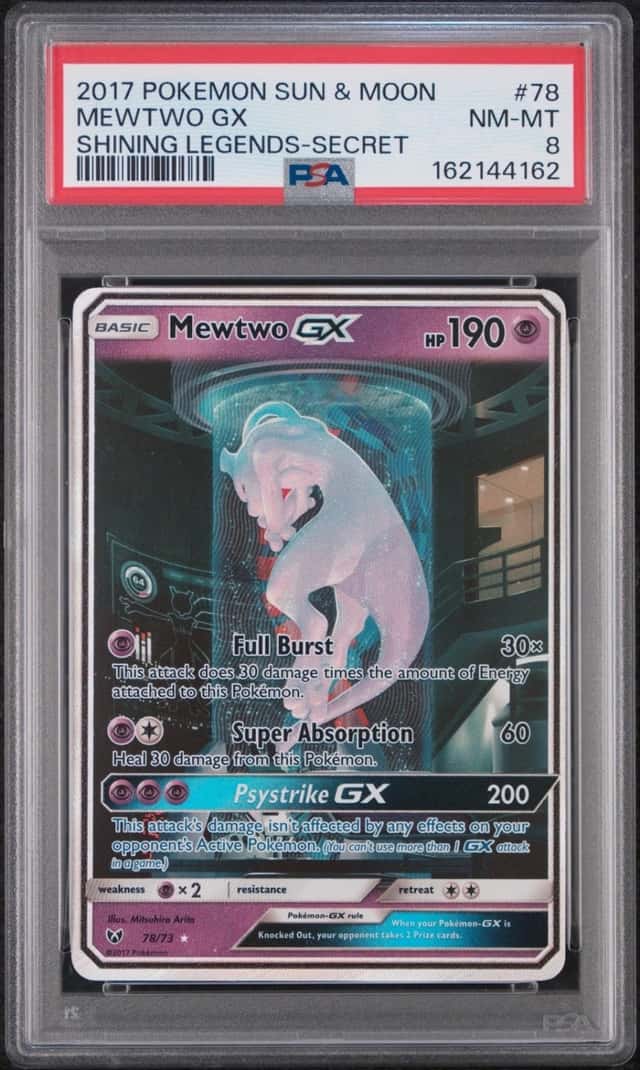 2017 POKEMON SUN & MOON SHINING LEGENDS SECRET #78 MEWTWO GX PSA 8