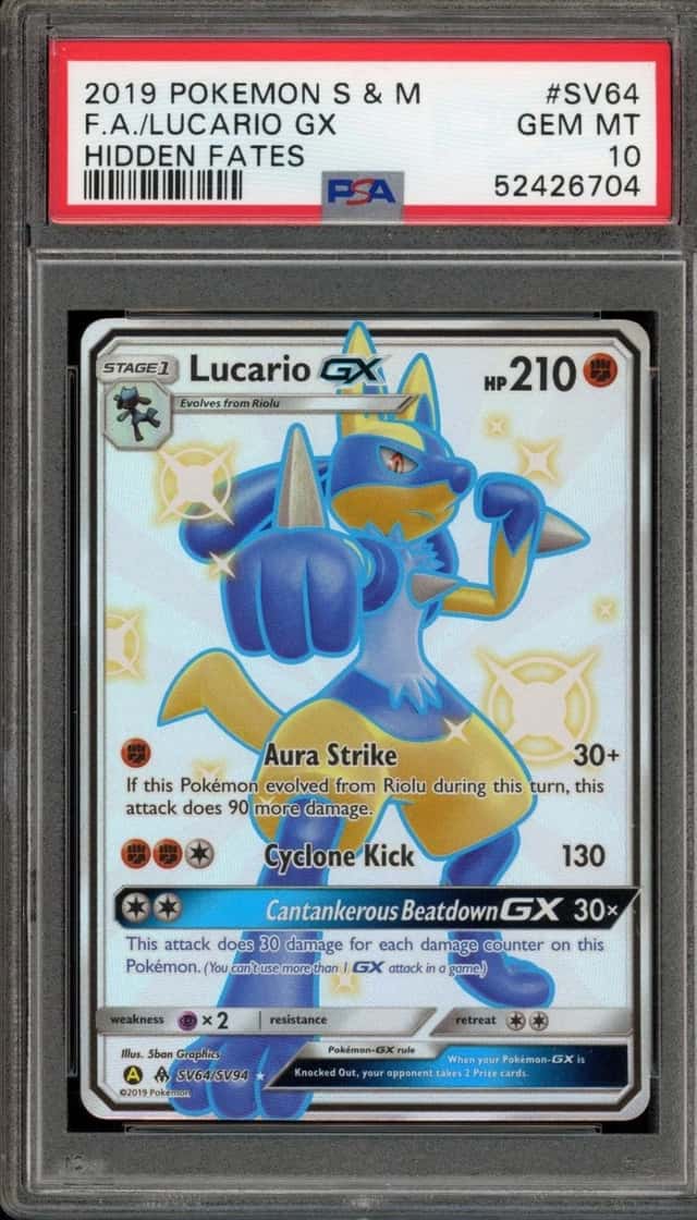 Pokemon Lucario Gx Hidden Fates Full Art SV64/SV94 PSA 10 Gem Mint