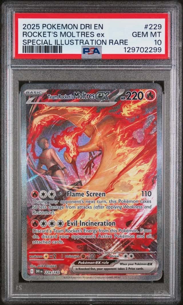 2025 POKEMON DRI SPECIAL ILLUSTRATION RARE #229 TEAM ROCKET'S MOLTRES EX PSA 10