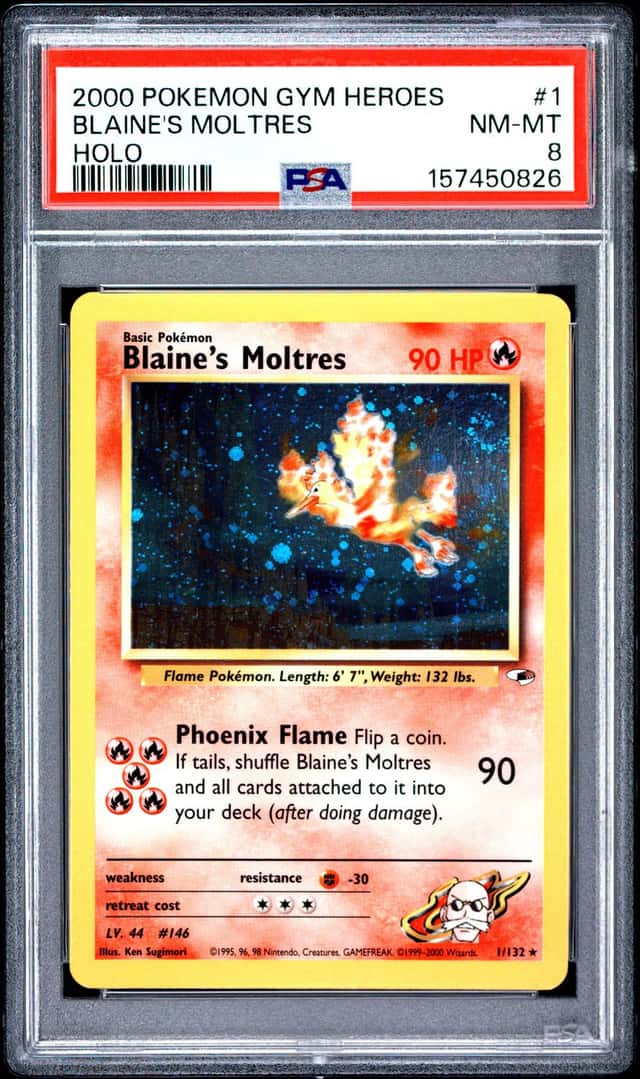 Pokemon Blaine's Moltres Gym Heroes Unlimited 1/132 Holo PSA 8