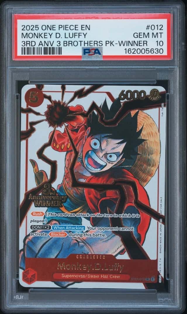 One Piece Monkey D. Luffy 3rd Anniversary 3 Brothers Pk. ST01-012 Winner PSA 10