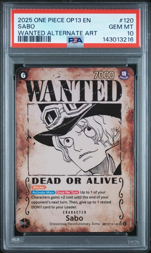 One Piece Sabo Carrying On His Will Op13-120 Wanted Alternate Art PSA 10
