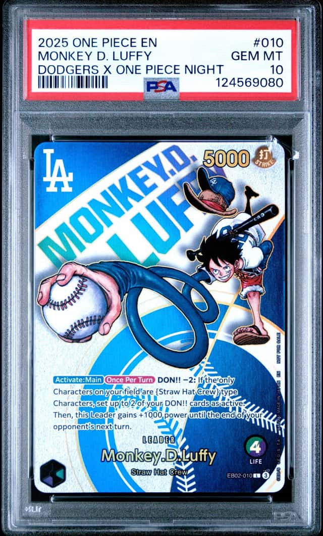 2025 One Piece En Monkey D. Luffy #010 Dodgers X One Piece Night PSA 10 GEM MT