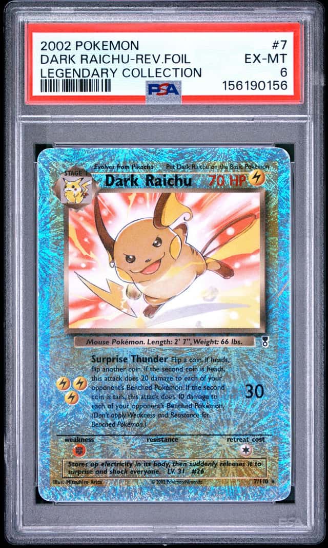 2002 Pokemon Legendary Collection Reverse Holo Dark Raichu #7 PSA 6 EXMT