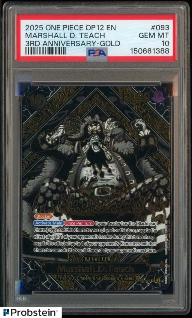 2025 One Piece OP12 EN 3rd Anniversary Gold #093 Marshall D Teach PSA 10