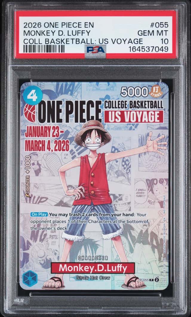 2026 ONE PIECE COLLEGE BASKETBALL: US VOYAGE #055 MONKEY D. LUFFY PSA 10