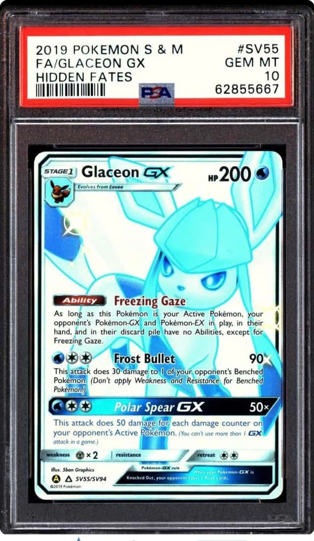 Pokemon 2019 Glaceon GX SV55/SV94 Full Art Hidden Fates GEM MINT PSA 10