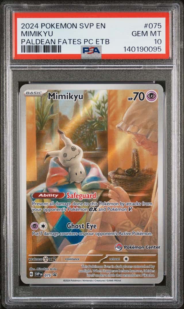 2024 POKEMON PALDEAN FATES POKEMON CENTER ETB PROMO #075 MIMIKYU PSA 10