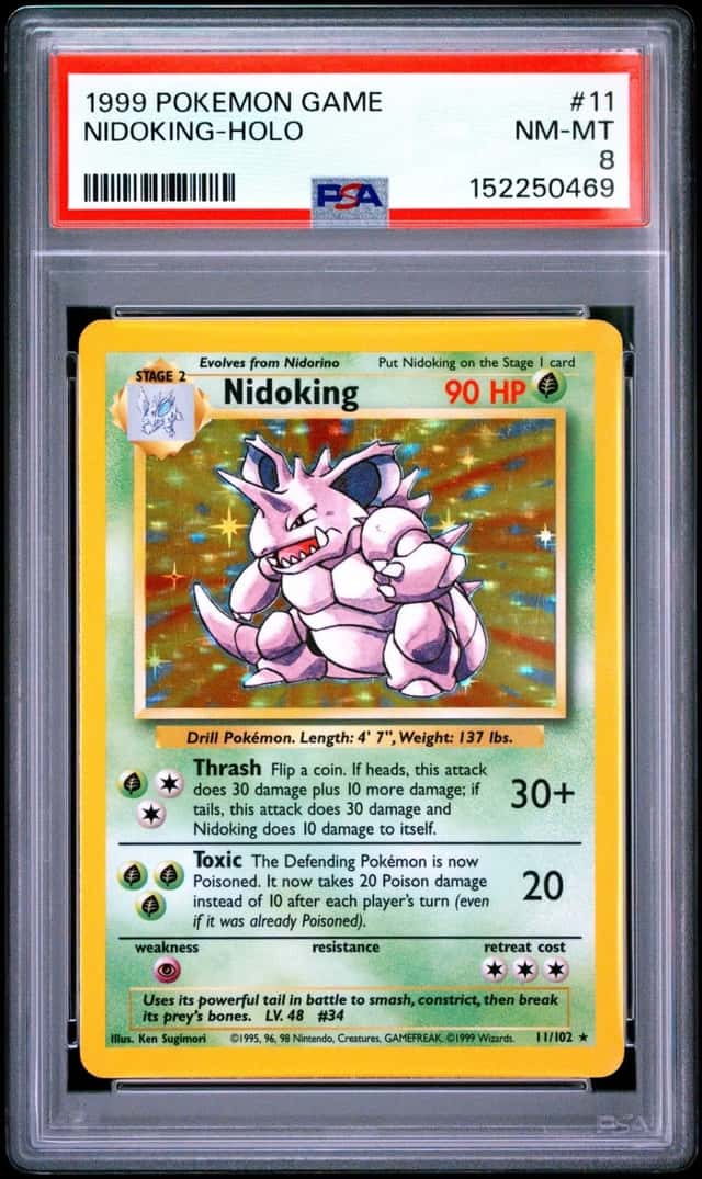 1999 POKEMON BASE SET UNLIMITED #11 NIDOKING-HOLO PSA 8