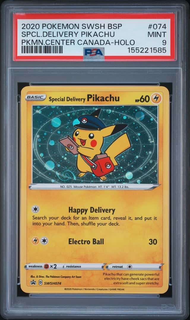 2020 Pokemon SWSH BSP PKMN CENTER CANADA #074 Special Delivery Pikachu PSA 9