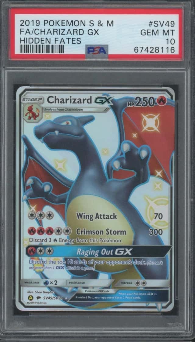 2019 Pokemon Sun & Moon Hidden Fates Full Art #SV49 Charizard GX Gem Mint PSA 10