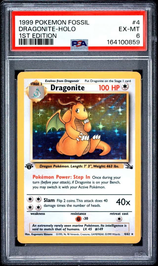 1999 POKEMON FOSSIL 1ST EDITION #4 DRAGONITE-HOLO PSA 6