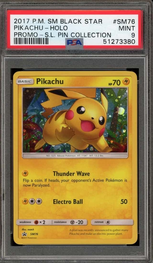 Pokemon Pikachu Holo Sm Black Star Promo SM76/73 Shining Legends Pin Coll. PSA 9