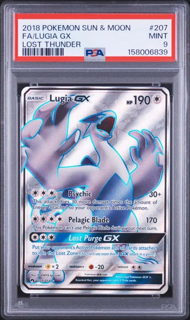2018 POKEMON SUN & MOON LOST THUNDER #207 FULL ART/LUGIA GX PSA 9