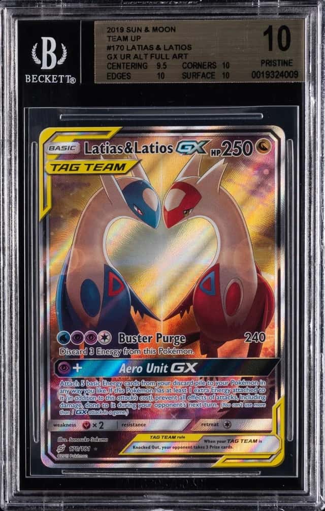 2019 POKEMON SUN & MOON TEAM UP FULL ART #170 LATIAS & LATIOS GX BGS 10