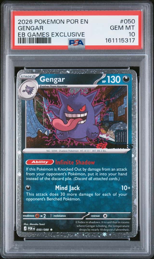 2026 POKEMON POR EN-PERFECT ORDER #050 GENGAR EB GAMES EXCLUSIVE PSA 10