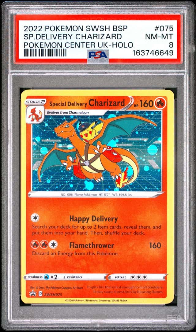 Pokemon Special Delivery Charizard Holo Swsh Promo 075 P.M. Center UK PSA 8