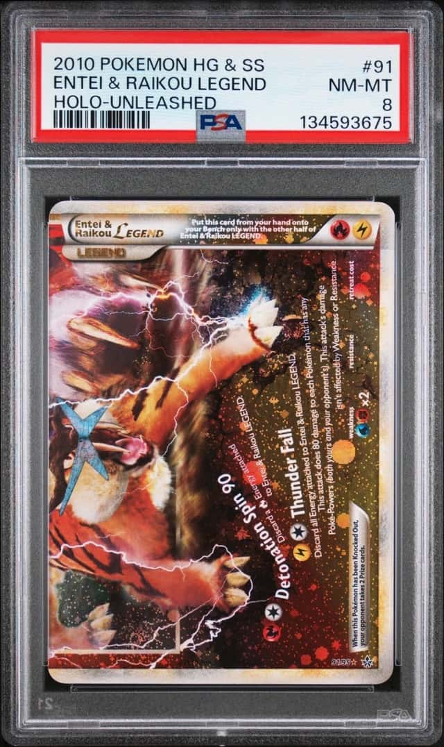 Pokemon Entei & Raikou Legend Bottom Holo Unleashed 91/123 PSA 8