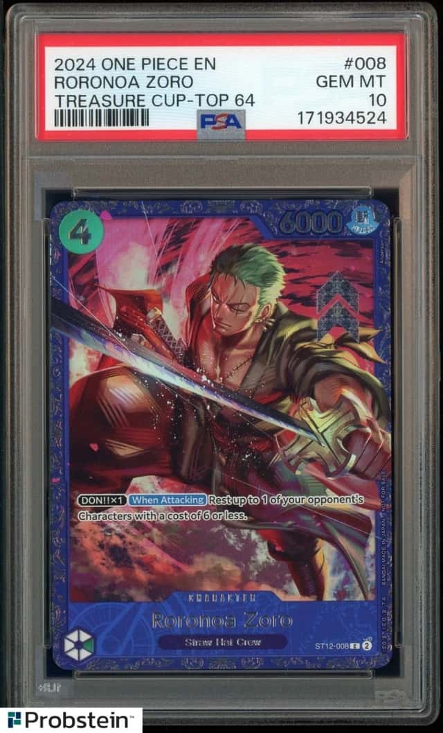 2024 One Piece EN Treasure Cup Top 64 #008 Roronoa Zoro PSA 10 GEM MINT