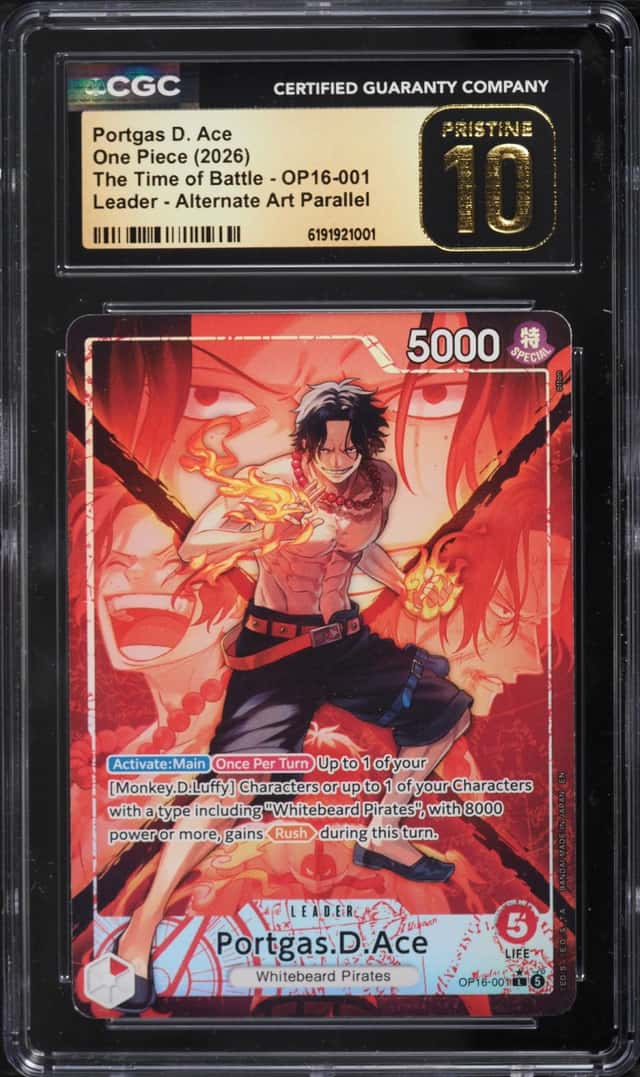 2026 One Piece The Time Of Battle Alt Art Leader Portgas D. Ace #OP16-001 CGC 10 PRISTINE