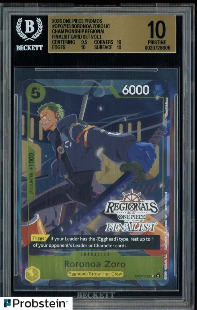 2026 One Piece Promos OP07113 Roronoa Zoro Regionals Finalist Champsp BGS 10