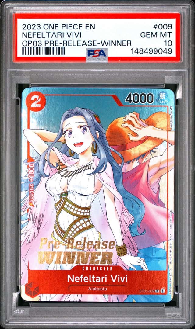 2023 One Piece EN OP03 Pre-Release Winner #009 Nefeltari Vivi PSA 10 GEM MINT